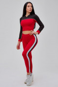 Оптом Спортивный костюм для фитнеса женский красного цвета 21111Kr в Перми, фото 3
