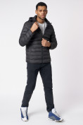 Оптом Куртки мужские стеганная с капюшоном черного цвета 21225Ch, фото 4