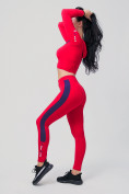 Оптом Спортивный костюм для фитнеса женский красного цвета 212912Kr в  Красноярске, фото 5