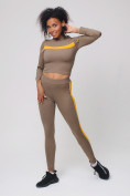 Оптом Спортивный костюм для фитнеса женский цвета хаки 212912Kh в Санкт-Петербурге