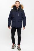 Оптом Куртка зимняя MTFORCE мужская удлиненная с мехом темно-синего цвета 2155-1TS в Екатеринбурге