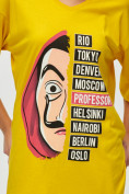 Оптом Женские футболки туники желтого цвета 22003J в Екатеринбурге, фото 3
