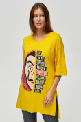 Оптом Женские футболки туники желтого цвета 22003J в Екатеринбурге, фото 4