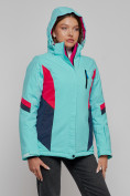 Оптом Горнолыжная куртка женская зимняя бирюзового цвета 2201-1Br в Сочи