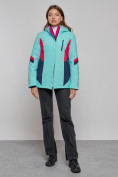 Оптом Горнолыжная куртка женская зимняя бирюзового цвета 2201-1Br, фото 13