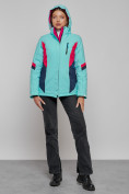 Оптом Горнолыжная куртка женская зимняя бирюзового цвета 2201-1Br, фото 17
