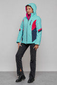 Оптом Горнолыжная куртка женская зимняя бирюзового цвета 2201-1Br, фото 18