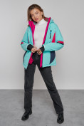 Оптом Горнолыжная куртка женская зимняя бирюзового цвета 2201-1Br в Сочи, фото 19