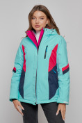 Оптом Горнолыжная куртка женская зимняя бирюзового цвета 2201-1Br, фото 2