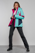 Оптом Горнолыжная куртка женская зимняя бирюзового цвета 2201-1Br, фото 22