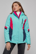 Оптом Горнолыжная куртка женская зимняя бирюзового цвета 2201-1Br в Уфе, фото 3