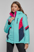 Оптом Горнолыжная куртка женская зимняя бирюзового цвета 2201-1Br, фото 4