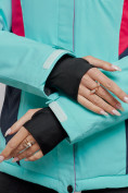 Оптом Горнолыжная куртка женская зимняя бирюзового цвета 2201-1Br, фото 7
