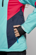 Оптом Горнолыжная куртка женская зимняя бирюзового цвета 2201-1Br, фото 8