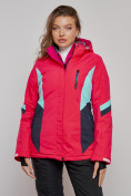 Оптом Горнолыжная куртка женская зимняя розового цвета 2201-1R