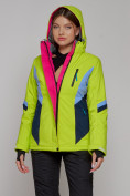 Оптом Горнолыжная куртка женская зимняя салатового цвета 2201-1Sl в Барнауле