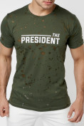Оптом Мужская футболка с надпесью хаки цвета 221038Kh в Казани