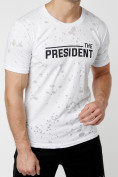 Оптом Мужская футболка с надпесью белого цвета 221038Bl в Екатеринбурге, фото 2