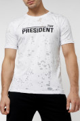 Оптом Мужская футболка с надпесью белого цвета 221038Bl в Екатеринбурге, фото 5