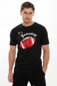 Оптом Мужские футболки с принтом черного цвета 221414Ch в Казани, фото 2