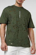 Оптом Мужская футболка с принтом хаки цвета 221484Kh в Казани, фото 3