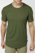 Оптом Мужская футболка однотонная хаки цвета 221487Kh в Казани