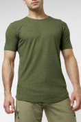 Оптом Мужская футболка однотонная хаки цвета 221487Kh в Казани, фото 2