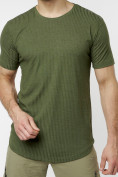 Оптом Мужская футболка однотонная хаки цвета 221487Kh в Казани, фото 3
