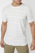 Оптом Мужская футболка однотонная белого цвета 221488Bl в Казани, фото 2