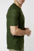Оптом Мужская футболка однотонная хаки цвета 221488Kh в Казани, фото 2