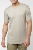 Оптом Мужская футболка в сетку бежевого цвета 221490B в Казани