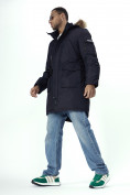 Оптом Парка мужская зимняя с мехом темно-синего цвета 2223TS в Казани, фото 9