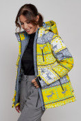 Оптом Горнолыжная куртка женская зимняя желтого цвета 22302J в Екатеринбурге, фото 9