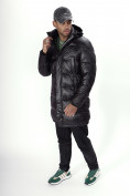 Оптом Куртка удлинённая мужская зимняя черного цвета 22306Ch в Казани, фото 12