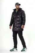 Оптом Куртка удлинённая мужская зимняя черного цвета 22306Ch в Казани, фото 9