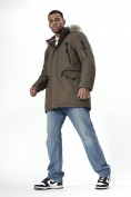 Оптом Парка мужская зимняя с мехом коричневого цвета 2258K в Екатеринбурге, фото 9