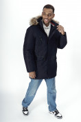 Оптом Парка мужская зимняя с мехом темно-синего цвета 2258TS в Казани, фото 14