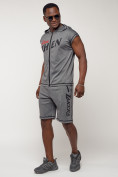 Оптом Спортивный костюм летний мужской серого цвета 2264Sr в Астане, фото 3