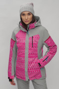 Оптом Горнолыжная куртка женская зимняя великан розового цвета 2272-1R во Владивостоке