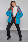 Оптом Горнолыжная куртка женская зимняя большого размера синего цвета 2272-3S в Казани, фото 13