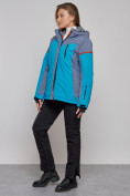 Оптом Горнолыжная куртка женская зимняя большого размера синего цвета 2272-3S в Казани, фото 15