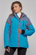 Оптом Горнолыжная куртка женская зимняя большого размера синего цвета 2272-3S в Казани, фото 2