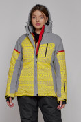 Оптом Горнолыжная куртка женская зимняя желтого цвета 2272J в Омске