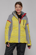 Оптом Горнолыжная куртка женская зимняя желтого цвета 2272J в Волгоградке, фото 2