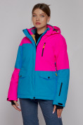 Оптом Горнолыжная куртка женская зимняя розового цвета 2302-1R в Новосибирске, фото 3