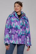 Оптом Горнолыжная куртка женская зимняя фиолетового цвета 2302-2F в Перми, фото 2