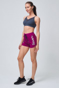 Оптом Спортивные женские шорты малинового цвета 212308M, фото 3