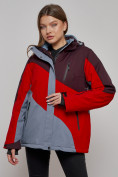 Оптом Горнолыжная куртка женская зимняя большого размера красного цвета 2308Kr в Екатеринбурге, фото 2