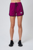 Оптом Спортивные женские шорты big size малинового цвета 212311M в Самаре