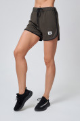 Оптом Спортивные женские шорты big size цвета хаки 212311Kh в Самаре, фото 3